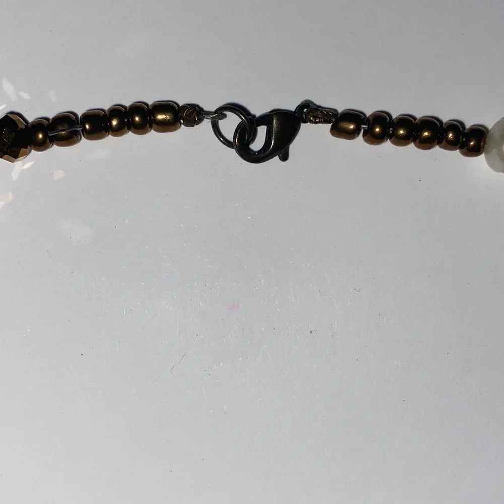 Beaded Necklace Featuring Grey, Brown and White Beads Including Pearls 17” L